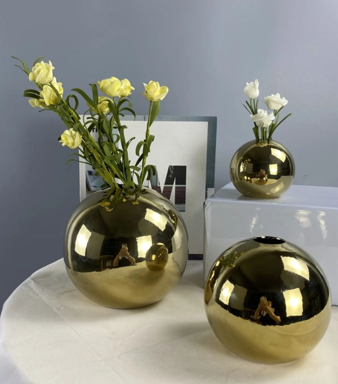 Golden Electroplated Large Ceramic Flower Vase