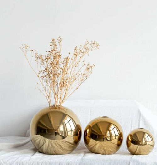 Golden Electroplated Large Ceramic Flower Vase
