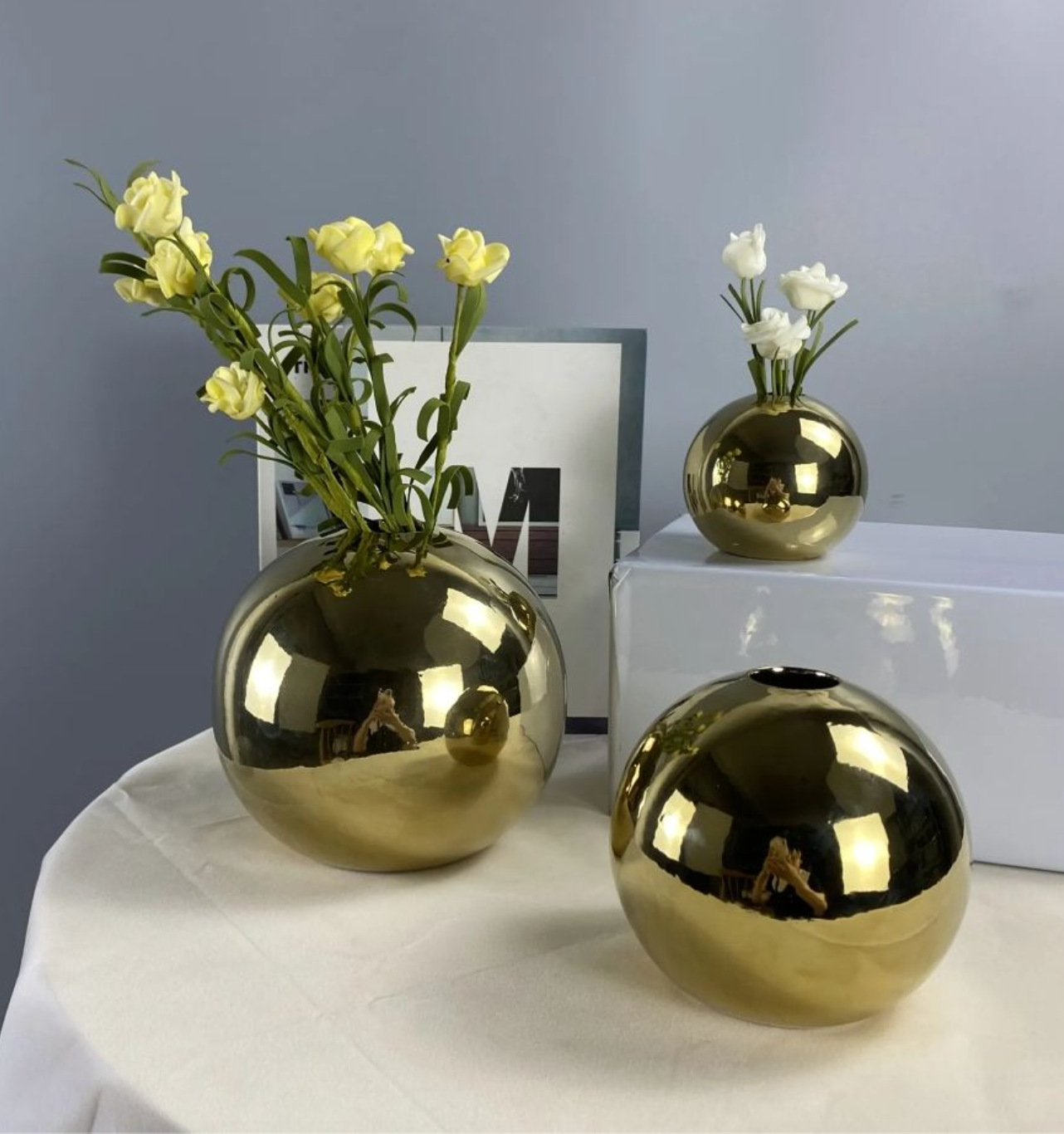Golden Electroplated Large Ceramic Flower Vase