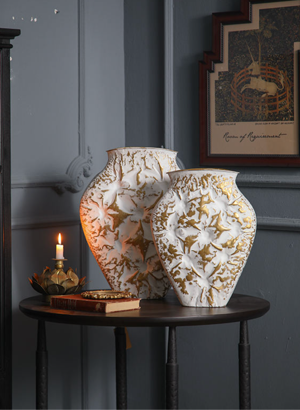 Large Golden Electroplated Ceramic Flower Vase