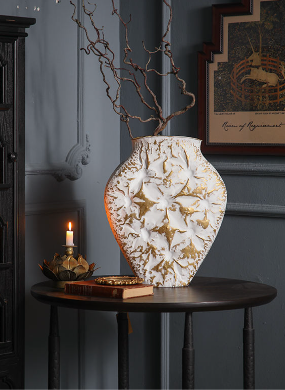 Large Golden Electroplated Ceramic Flower Vase