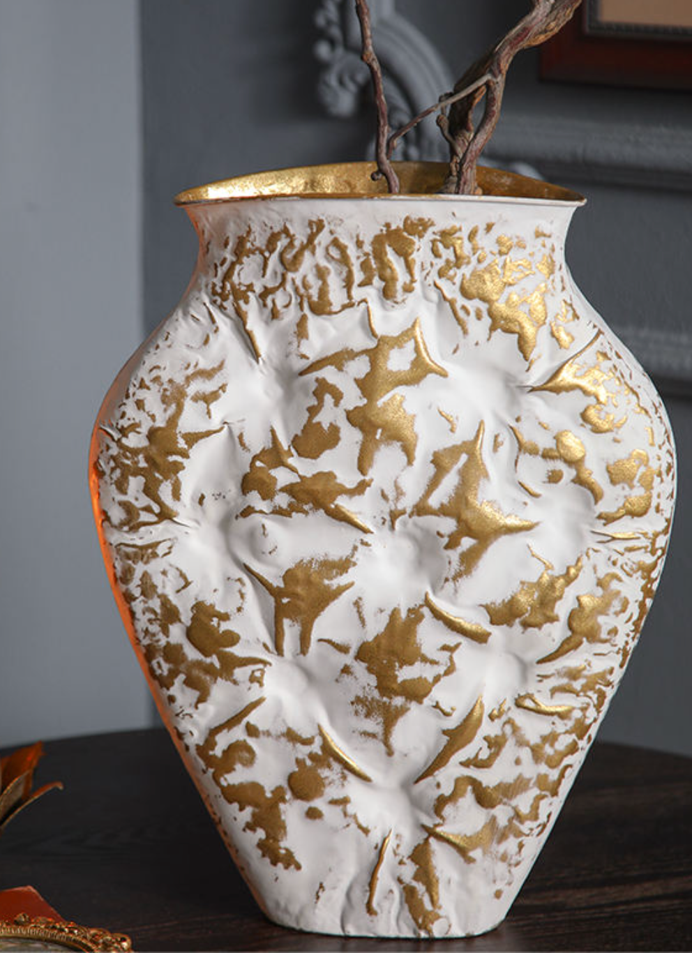 Large Golden Electroplated Ceramic Flower Vase