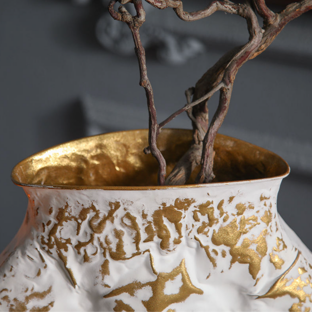 Large Golden Electroplated Ceramic Flower Vase