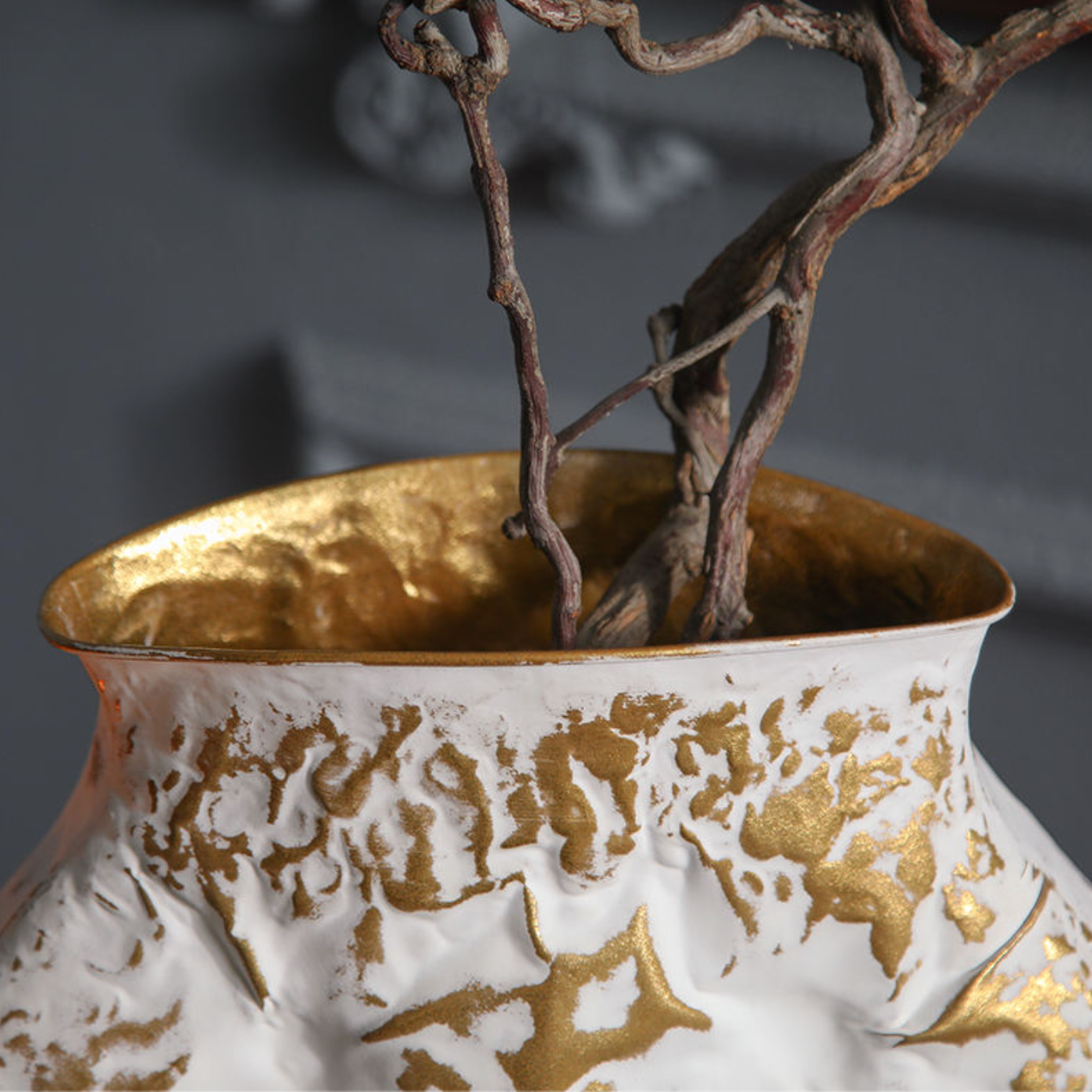 Large Golden Electroplated Ceramic Flower Vase