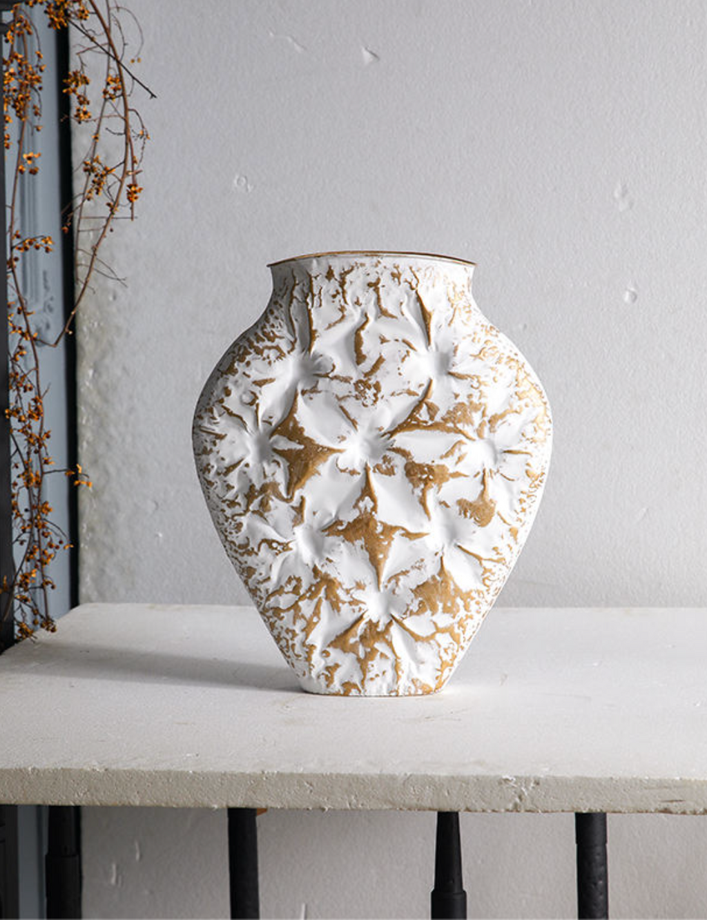 Large Golden Electroplated Ceramic Flower Vase