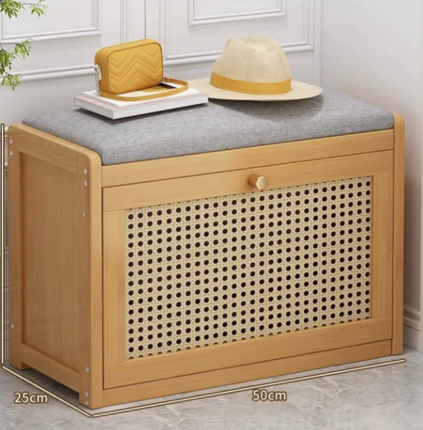 Modern Bamboo Shoe Storage Bench with Cabinet