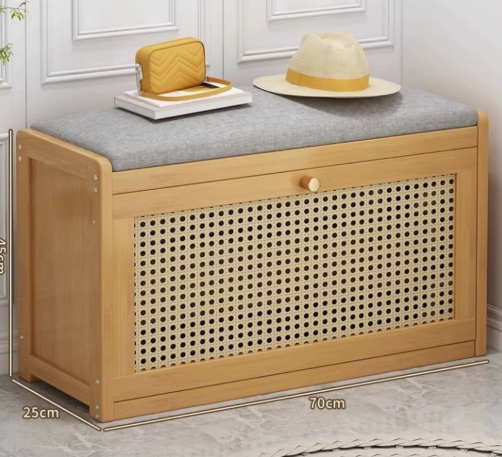 Modern Bamboo Shoe Storage Bench with Cabinet